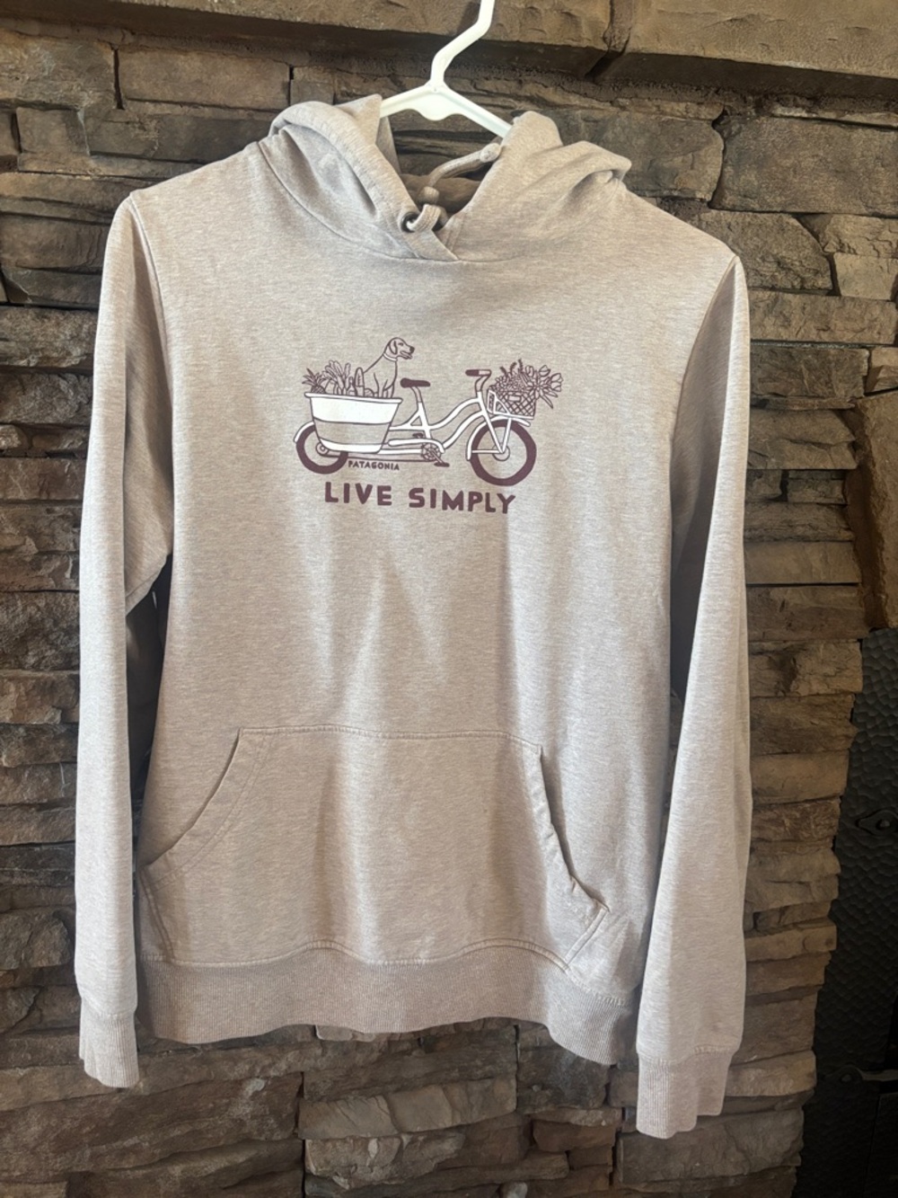 Patagonia Light Gray Hoodie with Maroon Bike Graphic